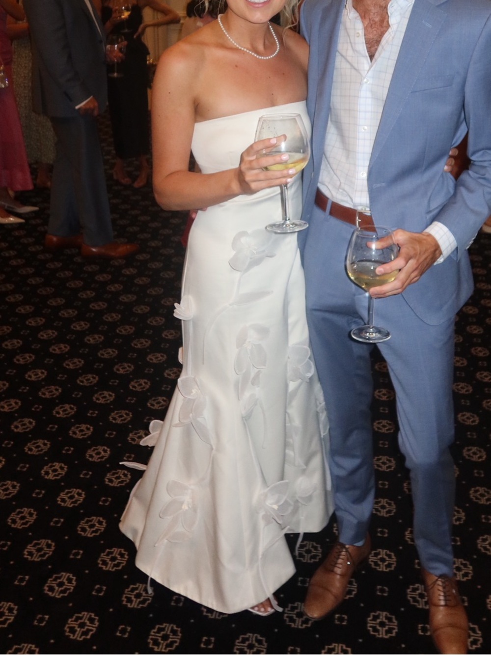 Strapless White Floral Appliqué Midi Dress - Picture 2 of 3